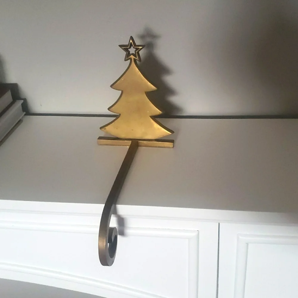 Vintage Cost Plus Brass Christmas Tree Stocking Holder For Mantel
